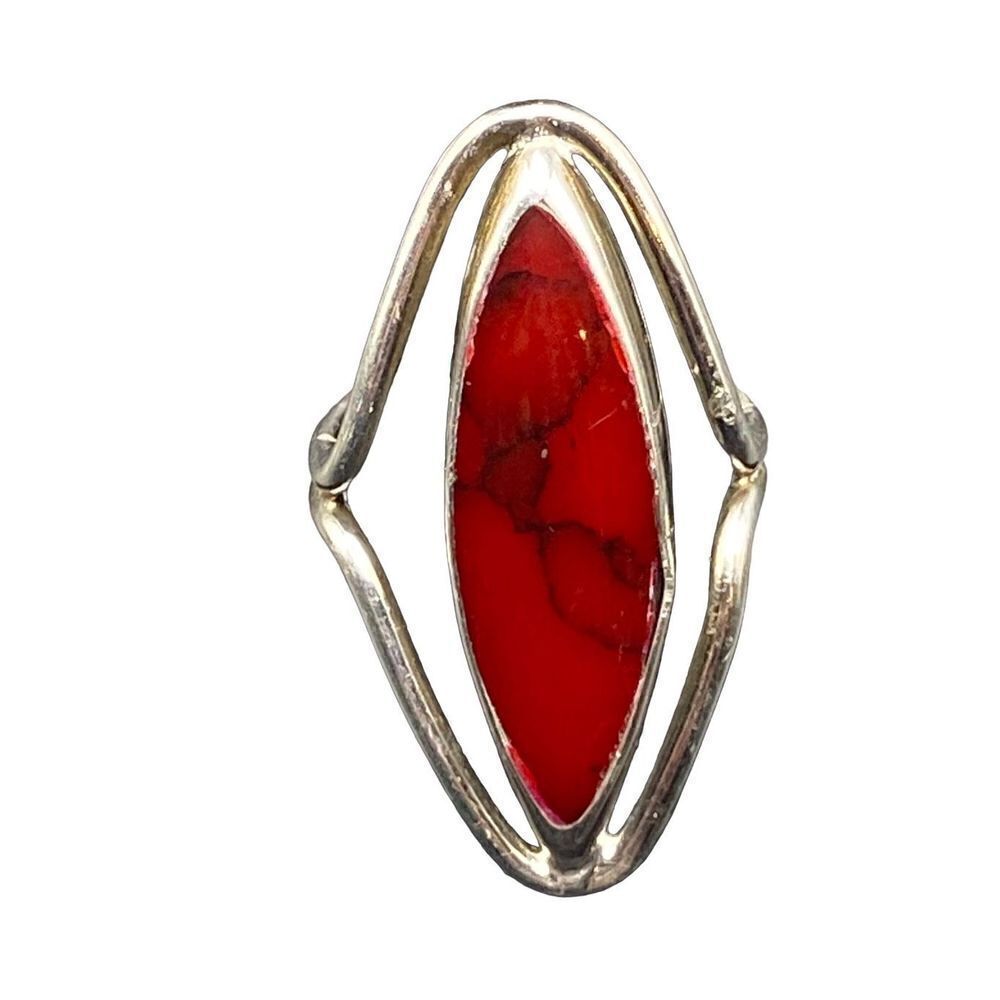 ATI Vintage Sterling silver 925 oval elongated red jasper ring Mexico